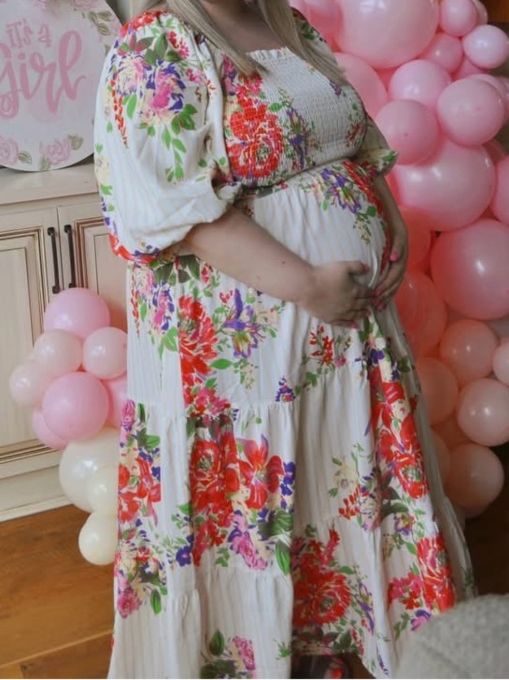 Floral Maxi Maternity Dress in Cream